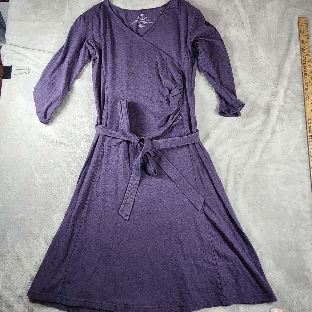 KUHL Salza Dress Womens Large Purple Organic Cotton Blend Slight Stretch Belted